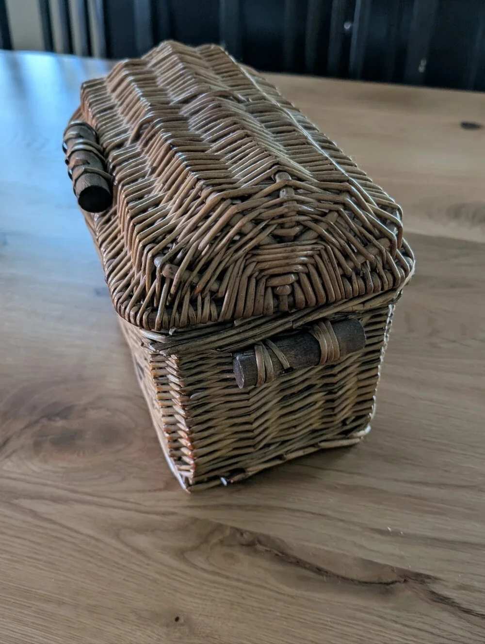 Wicker Small Chest with Wooden Handles